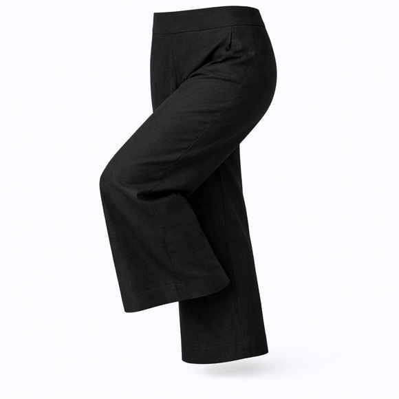 Eileen Fisher Pants - Eileen Fisher Irish Linen Pants Size L Wide Leg Crop Black Side Zip